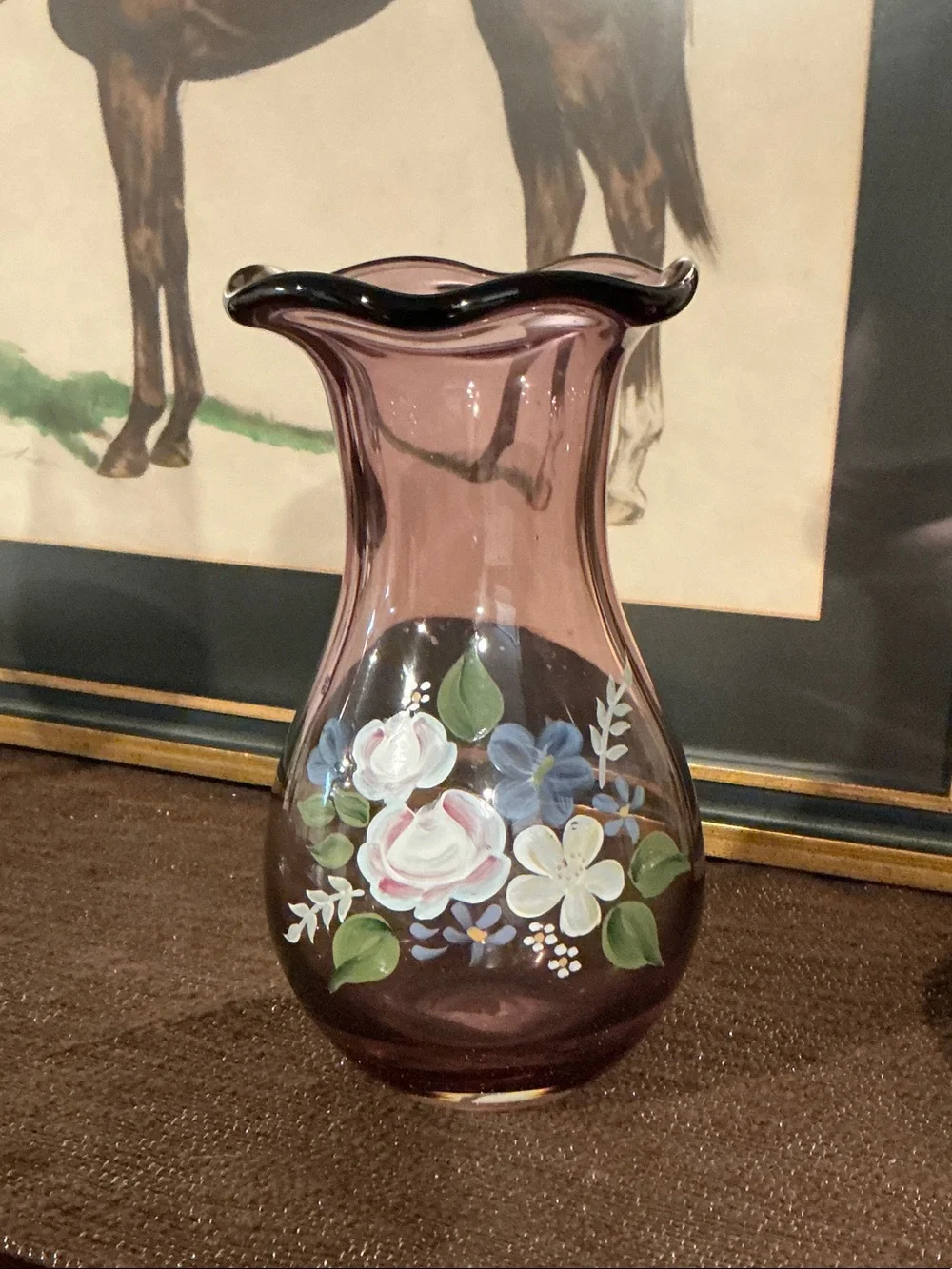 Hand-Painted Floral Amethyst Glass Vase - Elegant Home Accent
